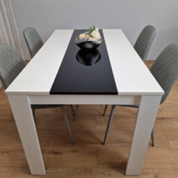 Kosy Koala Dining Table Set White And Black Table With 4 Grey Gem Pattern Chairs Dining Room Furniture - thumbnail 7
