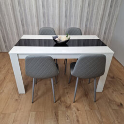 Kosy Koala Dining Table Set White And Black Table With 4 Grey Gem Pattern Chairs Dining Room Furniture - thumbnail 1