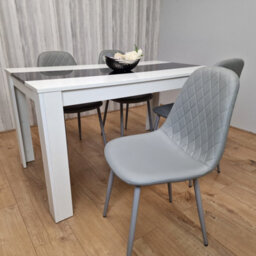 Kosy Koala Dining Table Set White And Black Table With 4 Grey Gem Pattern Chairs Dining Room Furniture - thumbnail 4