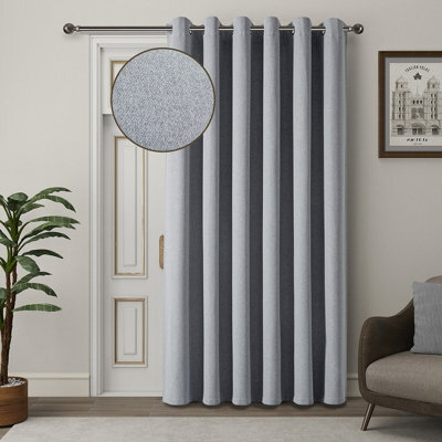 Aspire Homeware Grey Linen 100% Blackout Curtain Thermal Insulated Eyelet Door Curtain Single Panel (W)168Cmx(D)213Cm - image 1