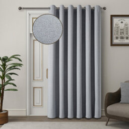 Aspire Homeware Grey Linen 100% Blackout Curtain Thermal Insulated Eyelet Door Curtain Single Panel (W)168Cmx(D)213Cm - thumbnail 1