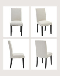 Set Of 2 Parsons Upholstered Dining Chairs, Linen Fabric Side Chairs With Curved Backrest & Rubberwood Legs, Off-White, Rivets - thumbnail 2