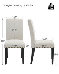 Set Of 2 Parsons Upholstered Dining Chairs, Linen Fabric Side Chairs With Curved Backrest & Rubberwood Legs, Off-White, Rivets - thumbnail 7