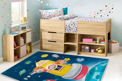 RugsX Bambino 42810 Washing Carpet Rocket, Planets For Children Anti-Slip - Blue Brown 120X170 Cm - image 1