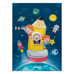 RugsX Bambino 42810 Washing Carpet Rocket, Planets For Children Anti-Slip - Blue Brown  120X170 Cm - thumbnail 2