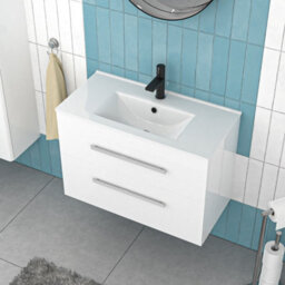 Nes Home 800mm White Wall Hung 2 Drawers Slim Basin Vanity Unit - thumbnail 4