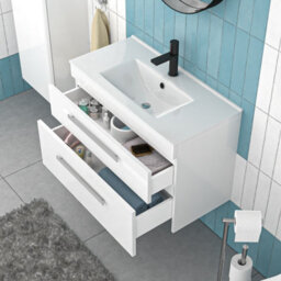 Nes Home 800mm White Wall Hung 2 Drawers Slim Basin Vanity Unit - thumbnail 5