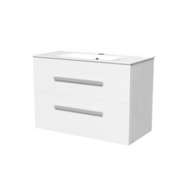 Nes Home 800mm White Wall Hung 2 Drawers Slim Basin Vanity Unit - thumbnail 6