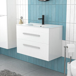 Nes Home 800mm White Wall Hung 2 Drawers Slim Basin Vanity Unit - thumbnail 3