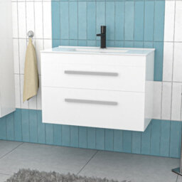 Nes Home 800mm White Wall Hung 2 Drawers Slim Basin Vanity Unit - thumbnail 2