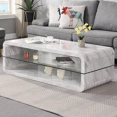 Furniture in Fashion Xono High Gloss Coffee Table With Shelf In Magnesia Marble Effect - image 1
