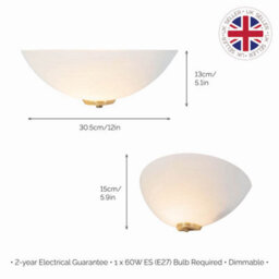 Happy Homewares Traditional Antique Brass Flush Wall Uplighter With Opal Swirl Glass Diffuser - thumbnail 3