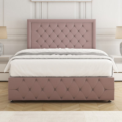 Bsspoke Lena Divan Bed Set Pink Plush Velvet 24Inch Headboard & Footboard & Mattress No Drawers In 3Ft 4Ft 4Ft6 5Ft 6Ft - image 1