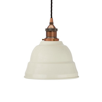 Clay White Lincoln Painted Dome Pendant Light With Antique Copper Lamp Holder And Black Twisted Cable - Se Home - image 1