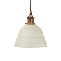 Clay White Lincoln Painted Dome Pendant Light With Antique Copper Lamp Holder And Black Twisted Cable - Se Home - thumbnail 1