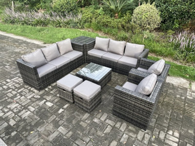 Fimous Rattan Garden Furniture Sofa Set With 2 Armchairs Square Coffee Table Side Table 2 Small Footstools Indoor Side Table - image 1