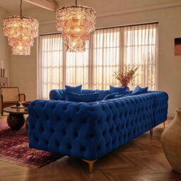 Sofaya Monaco Chesterfield 6 Seater Chaise Sofa Blue Velvet L Shaped Corner Chaise- Left Hand Deep Buttoned Upholstery Couch Lounge - thumbnail 2