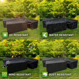 Woodside L Shape Outdoor Garden Corner Sofa & Table Dining Set Cover, Black, Medium Left Side Long - thumbnail 9