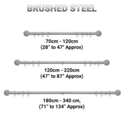 A.unique Home Beaded Ball Metal Extendable Curtain Pole With Rings And Fittings (25/28mm) - Brushed Steel, 180Cm - 340Cm Approx - thumbnail 6