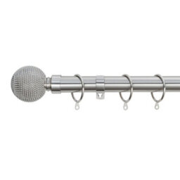 A.unique Home Beaded Ball Metal Extendable Curtain Pole With Rings And Fittings (25/28mm) - Brushed Steel, 180Cm - 340Cm Approx