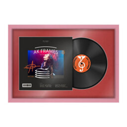 "AK Frames 25X17"" Pink Modern Vinyl Record Frame With Crimson Mount For 12 Inch Lp Cover & Disc - Overlapped Design"