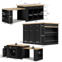 Merax Kitchen Island With Extendable Dining Table, Rolling Storage Cabinet With Drawers, Marble Effect Worktop, Black & Natural - thumbnail 3