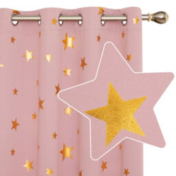 Deconovo Blackout Curtains Gold Star Foil Printed Thermal Curtains Curtains For Nursery, 66 X 54 Inch, Coral Pink, 2 Panels - thumbnail 3