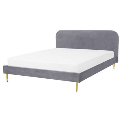 Beliani Bed Velvet Flayat 160 X 200 Cm (Eu King Size) Grey - image 1