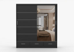 Arte Black Matte Sliding Wardrobe With Mirror 203Cm - Sophisticated Storage With Subtle Charm - thumbnail 1