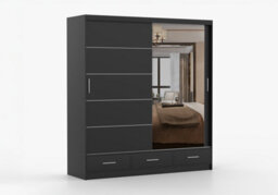 Arte Black Matte Sliding Wardrobe With Mirror 203Cm - Sophisticated Storage With Subtle Charm - thumbnail 3