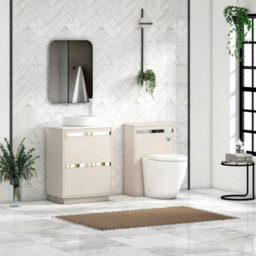 Royal Bathrooms Orion 600mm Warm Taupe Floor Standing Vanity Unit 2 Drawer With Plain White Undrilled Worktop & Chrome Accent Trim - thumbnail 3