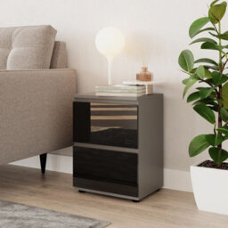 Urbn-Living Urbnliving 49Cm Height Glossy 2 Drawers Bedside Cabinet Chest Of Drawers With Smooth Metal Runner Grey & Black - thumbnail 1