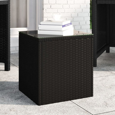 Vidaxl Side Table Black 40X37X40.5 Cm Poly Rattan And Tempered Glass Side Tables - image 1