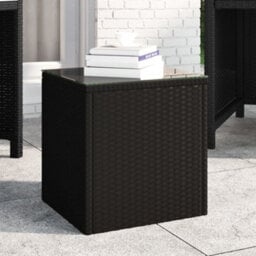 Vidaxl Side Table Black 40X37X40.5 Cm Poly Rattan And Tempered Glass Side Tables - thumbnail 1