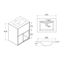 Homestylestore 612mm Light Oak Wall Hung Bathroom Vanity Unit Led Lit Open Shelf Marble Effect Basin - thumbnail 5