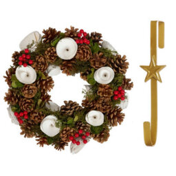 Dibor 36Cm White Berries And Roses Front Door Christmas Wreath With Star Wreath Hanger - thumbnail 1