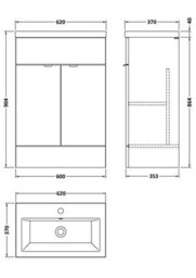 Balterley Alrewas Contemporary 2 Door Floor Standing Vanity Unit With Basin, Charcoal Black, 600mm - thumbnail 2