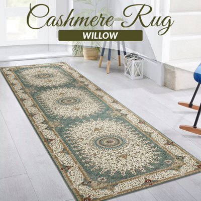 Ameha Non Slip Cashmere Rug Bedroom Kitchen Runner Willow Teal 60X220 Cm, Modern Bedroom Rugs - image 1