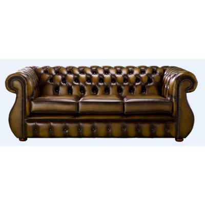 Chesterfield 3 Seater Antique Gold Leather Sofa Bespoke In Kimberley Style - image 1