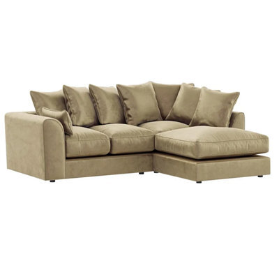 Furnishings For Less UK Brooklyn Plush Velvet 3 To 4 Seater L Shaped Corner Sofa Beige Right Hand Facing - image 1