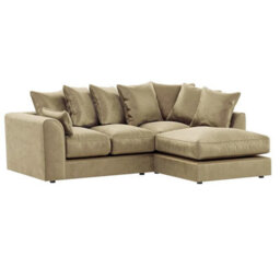 Furnishings For Less UK Brooklyn Plush Velvet 3 To 4 Seater L Shaped Corner Sofa Beige Right Hand Facing - thumbnail 1