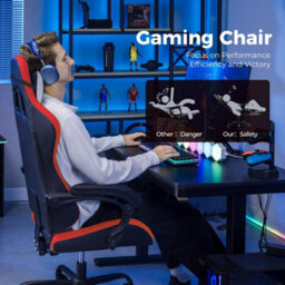 Luckracer Gaming Chair, Heavy Duty Computer Chairs With Linkage Armrest And Lumbar Support, Ergonomic Office Chair, Red - thumbnail 4