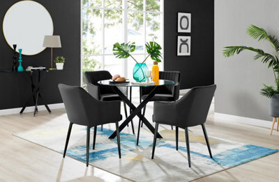 Furniturebox Uk Novara Black Leg Round Glass Dining Table & 4 Black Calla Black Leg Chairs - image 1
