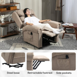 Homcom Power Lift Recliner Chair For Elderly With Remote Control, Khaki - thumbnail 7
