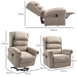 Homcom Power Lift Recliner Chair For Elderly With Remote Control, Khaki - thumbnail 3