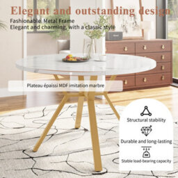 Btm Round Marble Dining Table Set With 4 Grey Velvet Chairs Gold Legs Modern 5 Piece Dining Set - thumbnail 6