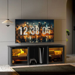 "Homcom 160Cm Tv Unit W/ Led Lights For 70"" Tv Modern Tv Stand Cabinet Black"