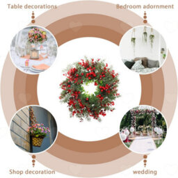 Amorly Artificial Holly Berry Christmas Wreath, Green Leaf Door Garland, Traditional Festival Hanging Ornament For Front Door Xmas Decor - thumbnail 4