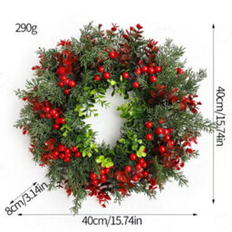 Amorly Artificial Holly Berry Christmas Wreath, Green Leaf Door Garland, Traditional Festival Hanging Ornament For Front Door Xmas Decor - thumbnail 3