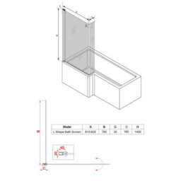 Sundaze 6mm Toughened Safety Glass L Shaped Shower Bath Screen Fixed Return Black - thumbnail 6